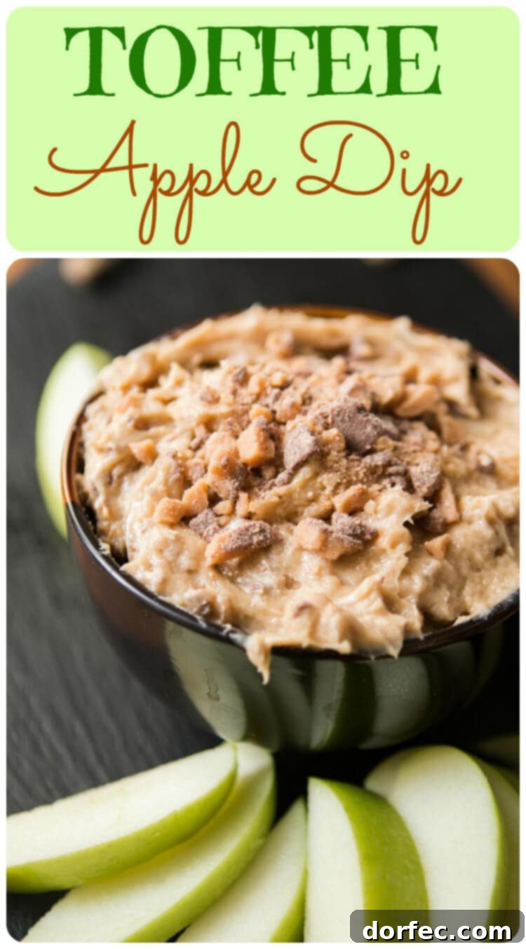 A classic, one that never gets old, toffee apple dip. Creamy dip full of brown sugar and little bits of milk chocolate toffee. It's apple's best friend. ohsweetbasil.com