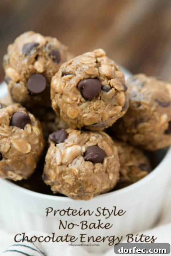 Protein no bake chocolate energy bites for the best snack ever! ohsweetbasil.com