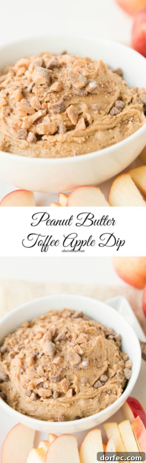 Obsessing over this new dip that the whole family loves!! Peanut butter toffee apple dip! ohsweetbasil.com