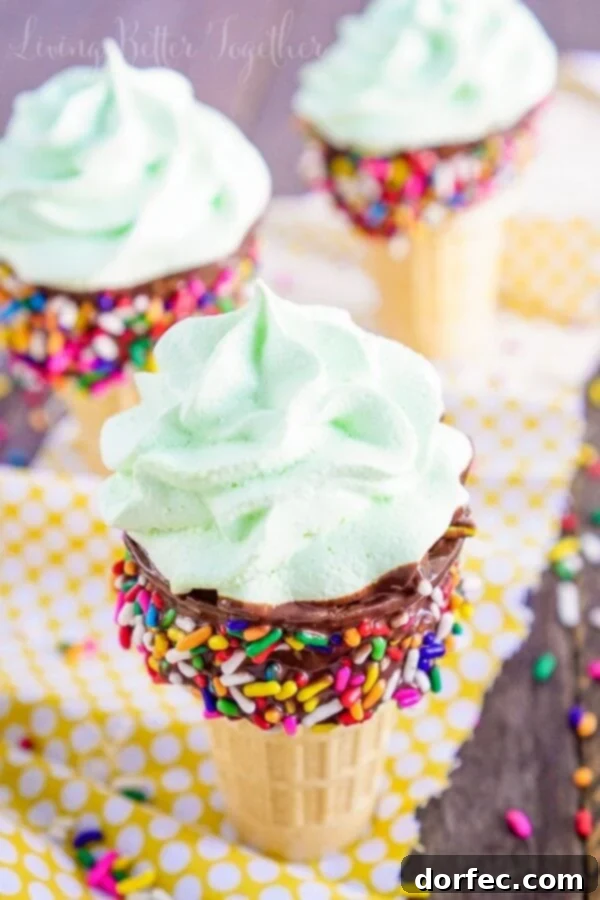 Colorful Meringue Ice Cream Cones, a perfect mess-free dessert for summer parties.