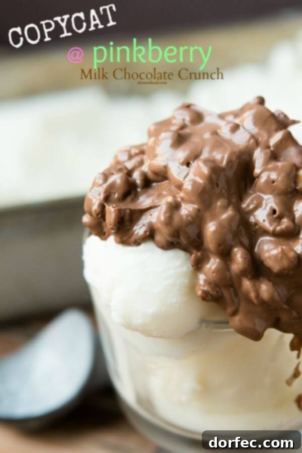 Delicious homemade Pinkberry Milk Chocolate Crunch Topping on frozen yogurt, a perfect copycat recipe from Oh Sweet Basil