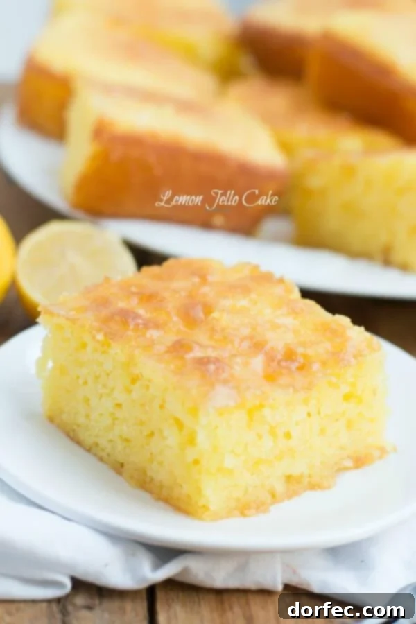 The most delicious lemon jello cake: A light, zesty, and refreshing dessert.