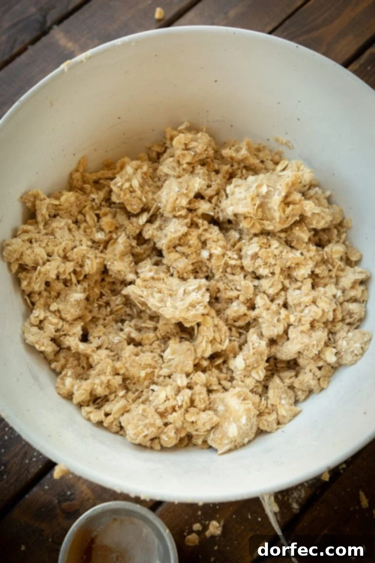 A series of photos showing all the steps for making homemade apple crisp, from ingredients to the finished dessert.