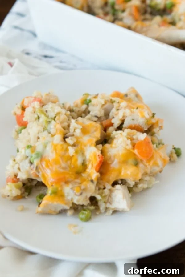 Cheesy Ranch Chicken and Rice Casserole with a spoon scooping out a serving