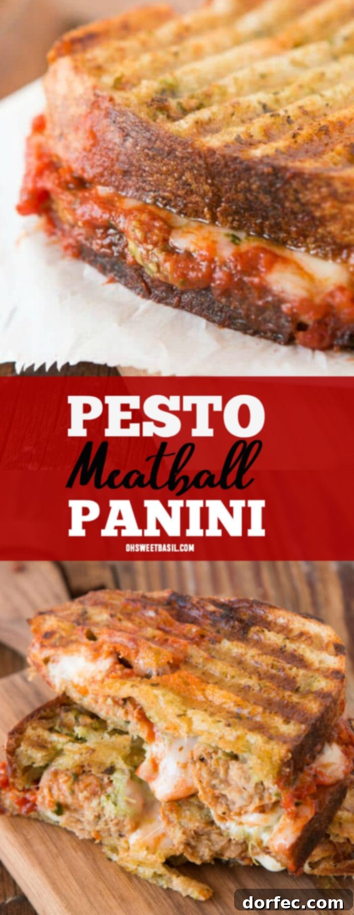 Grilled Pesto Meatball Panini 4 A pesto meatball panini, ready to be enjoyed. A perfect combination of Italian flavors for any meal.
