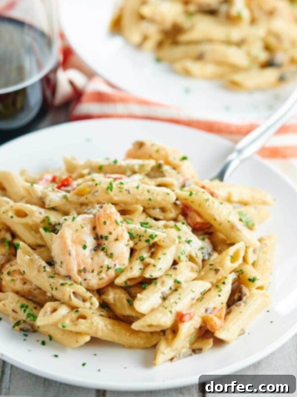 This easy shrimp alfredo is an impressive dish that's so easy to make! Penne pasta, shrimp, vegetables, and a creamy alfredo. What's not to love? showmetheyummy.com #pasta #alfredo #shrimp