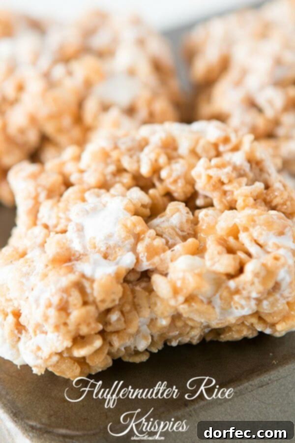 Gooey Fluffernutter Rice Krispies, featuring creamy marshmallows and peanut butter, a delightful no-bake treat
