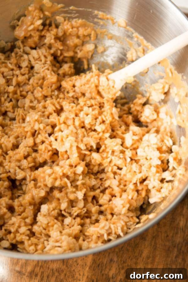 Gooey Fluffernutter Rice Krispies, a close-up of the delicious no-bake snack