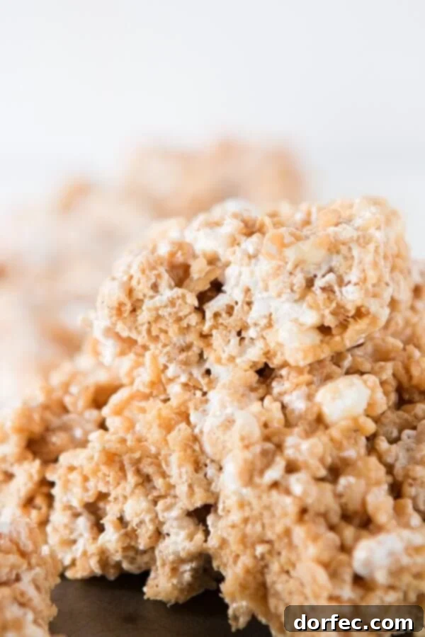 Gooey Fluffernutter Rice Krispies, showcasing the irresistible texture