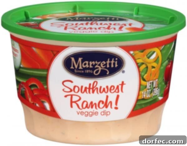Marzetti Ranch Dip container displayed prominently, perfect for pairing with fresh vegetables.