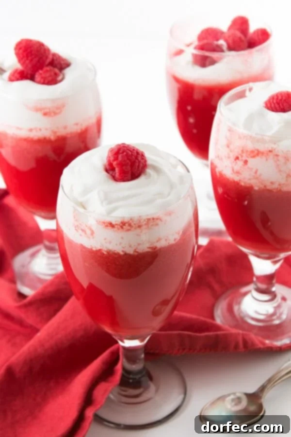 Classic Raspberry Jello Fluff Recipe Close-up of fluffy raspberry jello dessert with fresh berries
