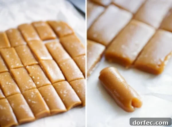 Homemade Microwave Caramel Shapes A platter showcasing various shapes of homemade microwave caramels, including small rectangles and logs, highlighting their versatility.