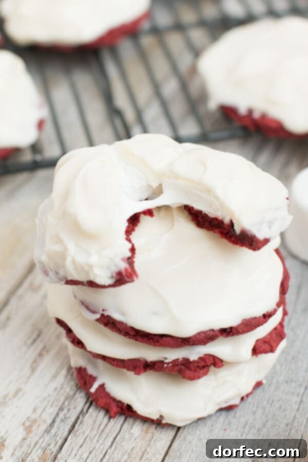 Decadent Red Velvet White Chocolate Wonders 5 Holy. Delicious. Cookies. Red Velvet Marshmallow cookies with cream cheese frosting. ohsweetbasil.com-6