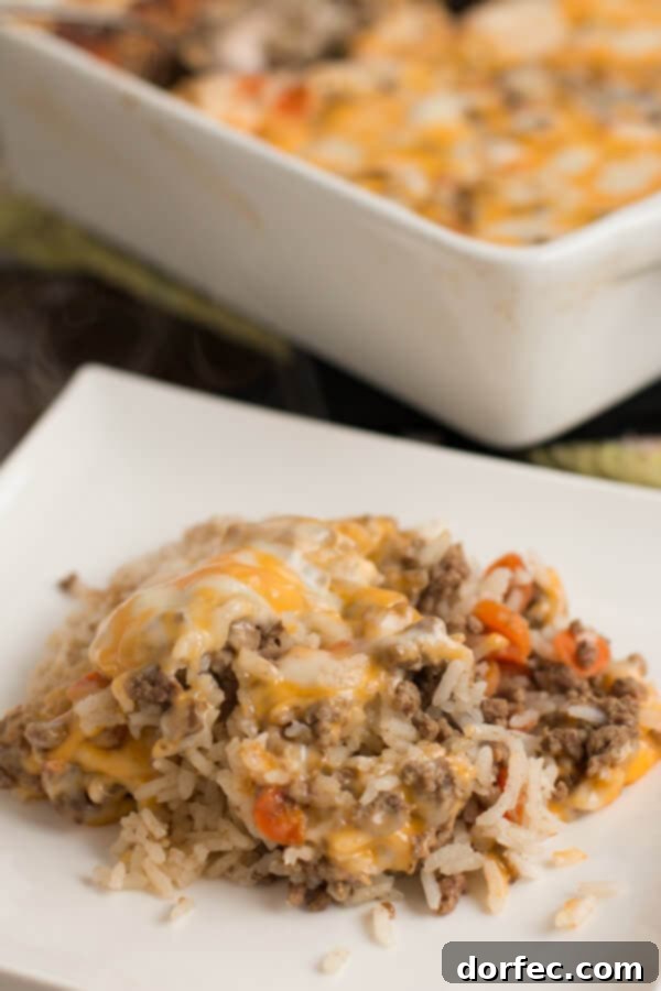 2015's Top Recipes 13 Delicious and easy Cheesy Ground Beef and Rice Casserole. A perfect quick dinner idea for families from Oh Sweet Basil.