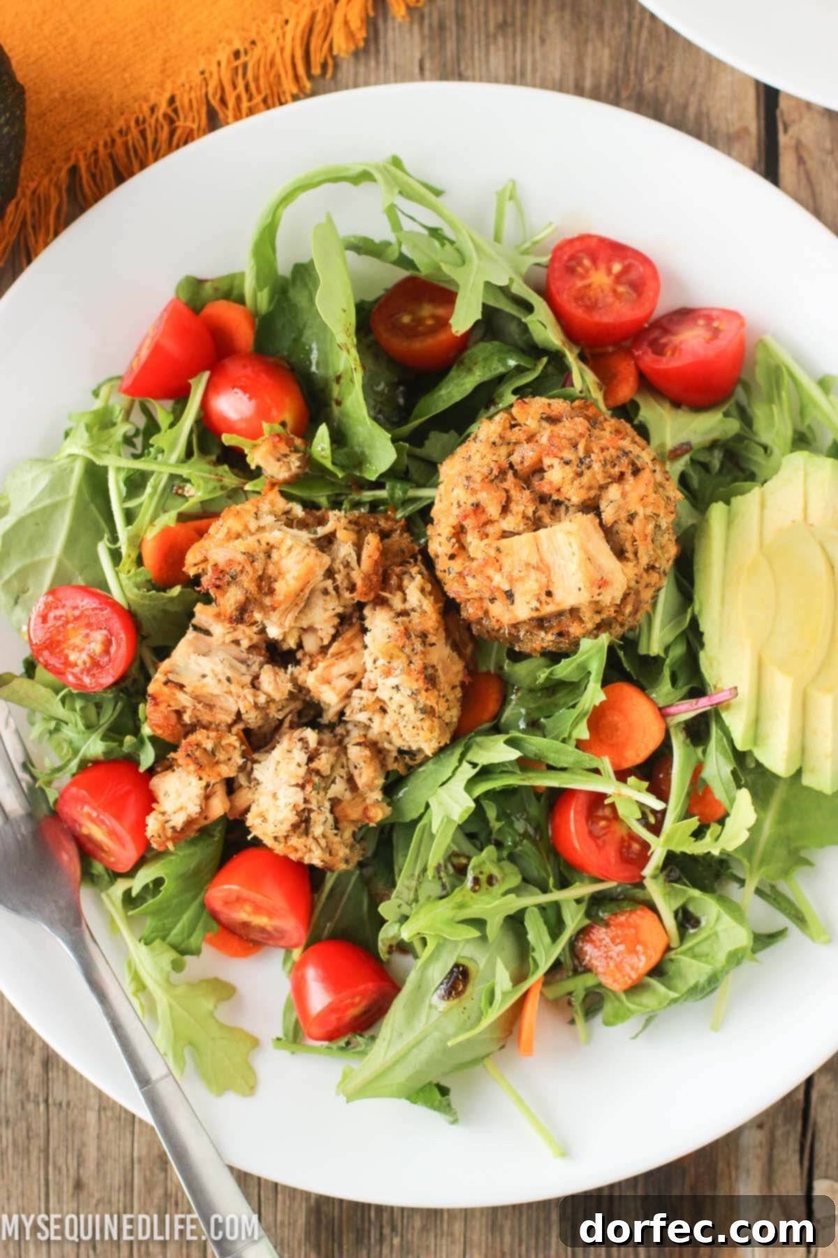 Spicy Tuna Cake Salad with Orange Balsamic Vinaigrette – a refreshing and unique seafood dish.