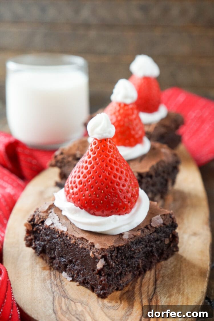 Adorable Santa Hat Brownies, a delightful and easy Christmas dessert for any holiday gathering.