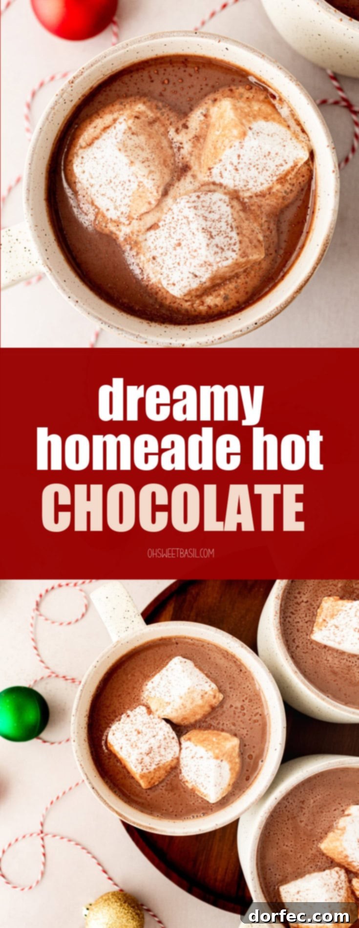 Velvety Homemade Hot Chocolate Perfection 12 A high-resolution photo of a white mug filled with creamy homemade hot chocolate, artfully topped with three large, soft marshmallows.