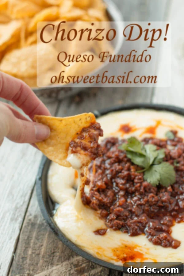 Irresistibly delicious chorizo dip, also known as queso fundido, perfect for parties