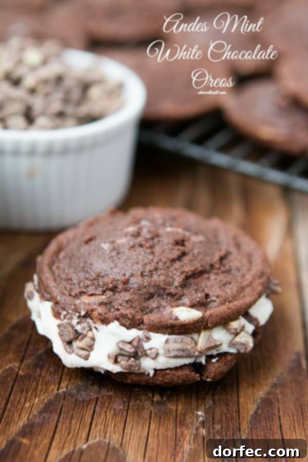 Delicious Andes Mint White Chocolate Oreos from ohsweetbasil.com