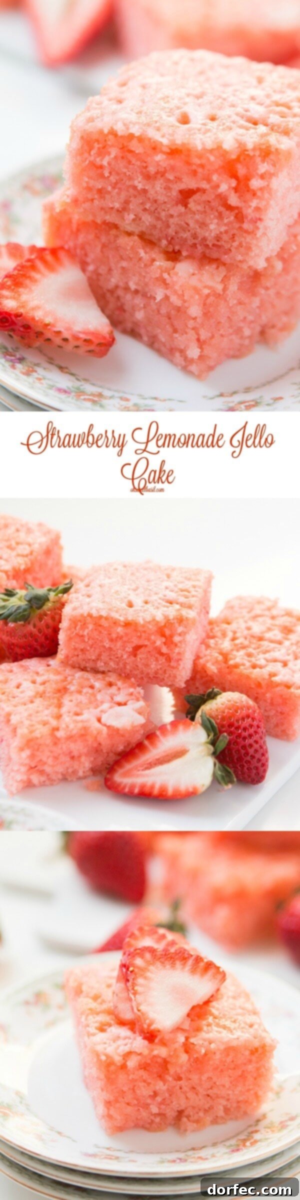 Our family favorite strawberry lemonade jello cake, a perfect blend of sweet and tart flavors.