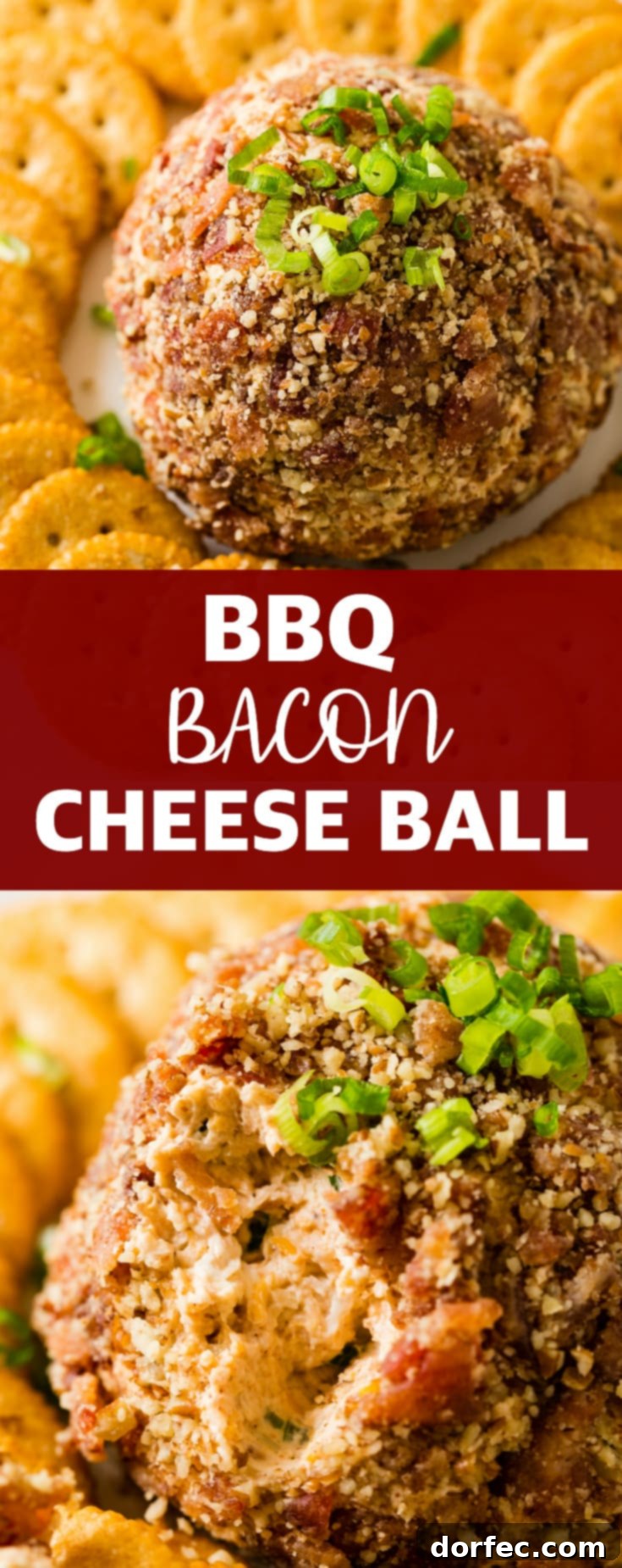 The BBQ Bacon Cheese Ball garnished with fresh green onions