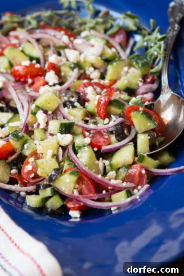 Greek Salad with Feta ohsweetbasil.com Traditional Greek Salad with Feta, Tomatoes, Cucumbers, and Olives