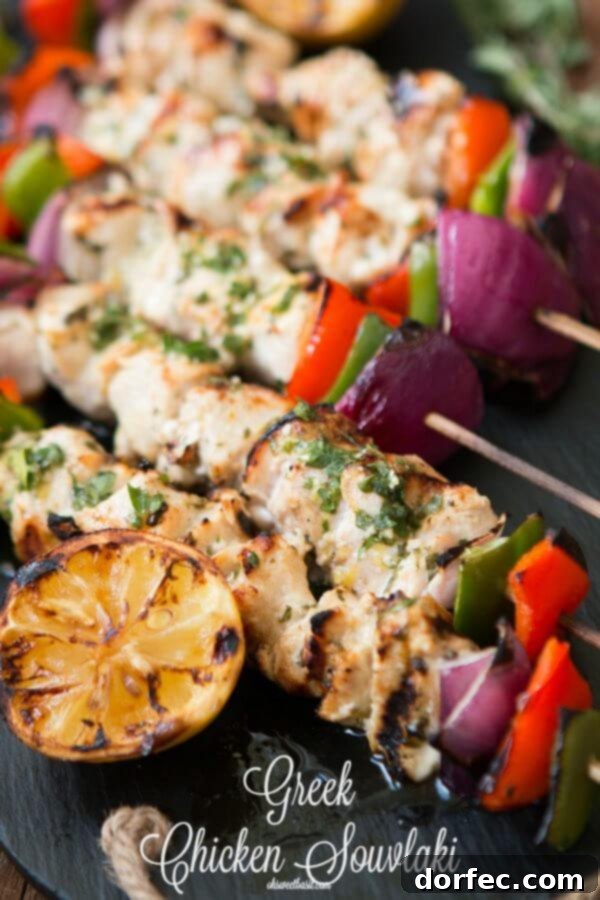Delicious Greek Chicken Souvlaki skewers, marinated and grilled to perfection.