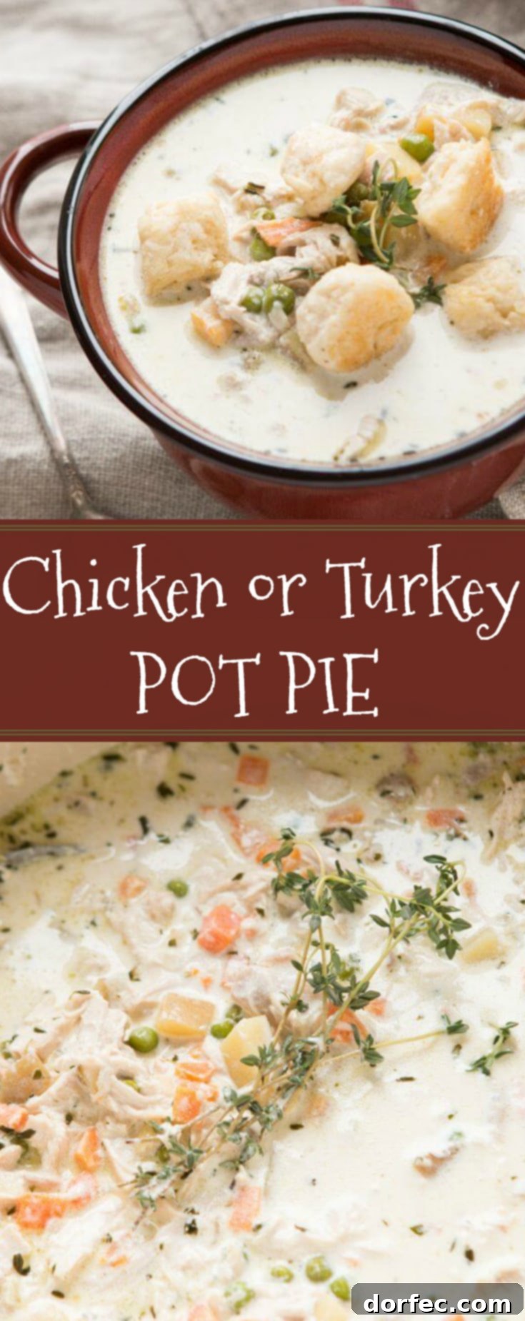 Take your favorite comfort food and turn it into the best cold weather soup ever, chicken or turkey pot pie soup! We even added biscuits on top!