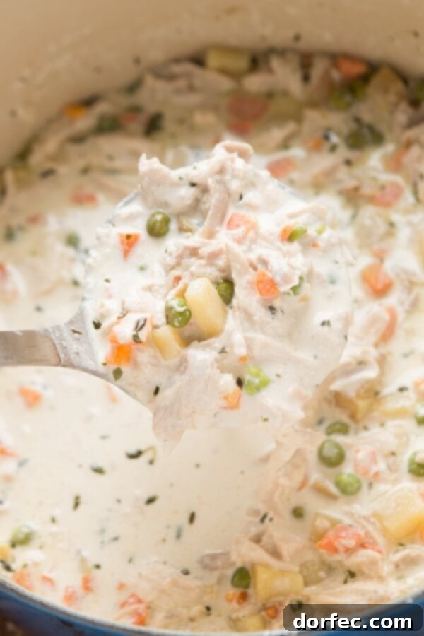 Take your favorite comfort food and turn it into the best cold weather soup ever, chicken pot pie soup! We even made some fluffy little biscuits to throw on top like you would crackers. 