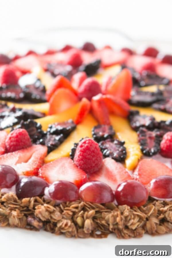 This breakfast fruit and yogurt pizza has become one of our all time favorite recipes. Easy, crunchy granola, creamy mixed berry "sauce" and fruit! ohsweetbasil.com