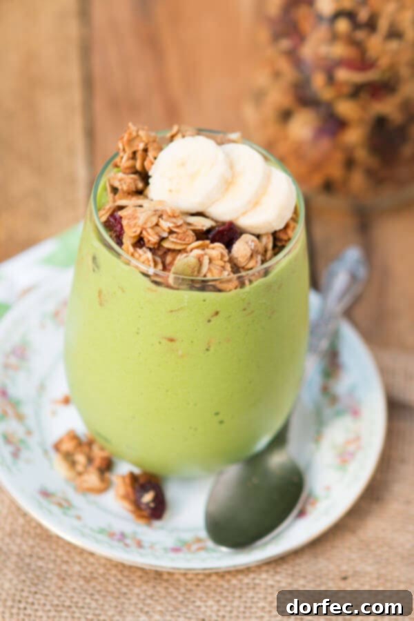 My favorite healthy breakfast lately, protein green smoothie granola parfait ohsweetbasil.com