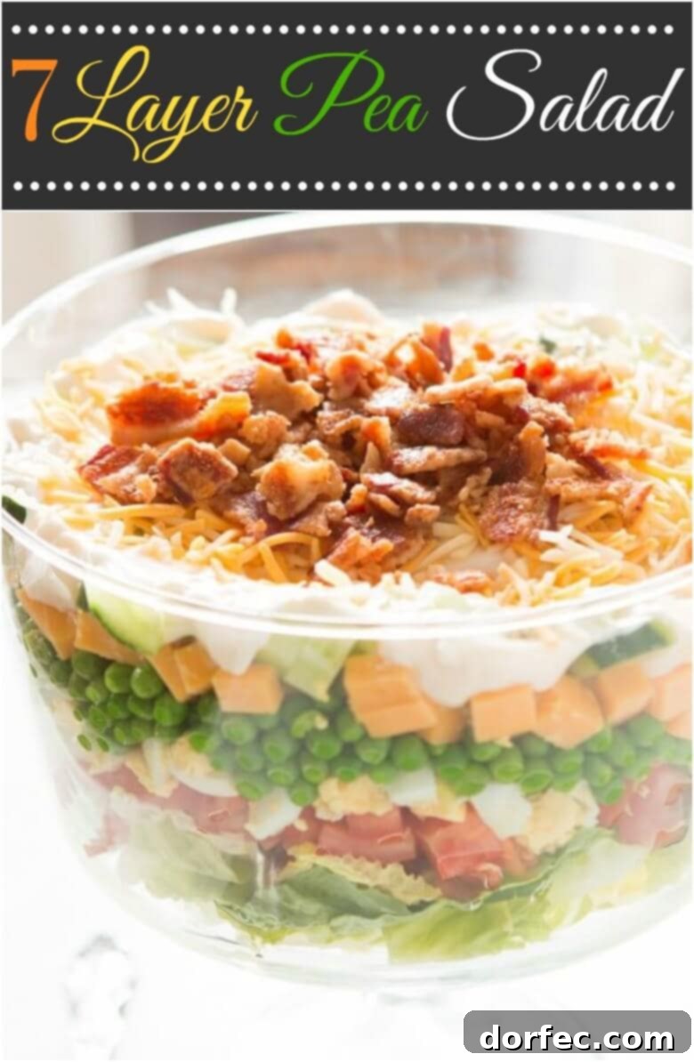 A vibrant and colorful Seven Layer Salad, showcasing its distinct and fresh layers, ready for your next event.