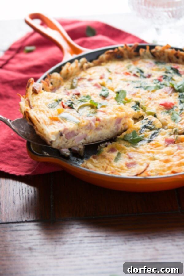 Golden hash browns make a great crust for this hash browns ham frittata! Serve as is or with hot sauce for a spicy little pop! low-carb Golden hash browns make a great crust for this hash browns ham frittata! Serve as is or with hot sauce for a spicy little pop! low-carb
