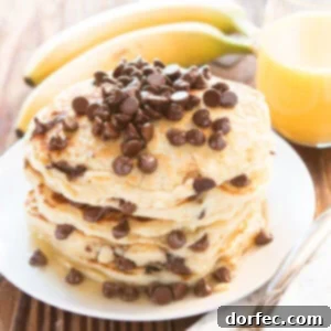 Delicious chocolate chip pancakes from OhSweetBasil.com
