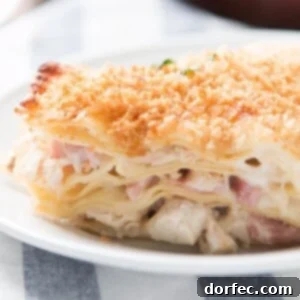 Delicious Chicken Cordon Bleu Lasagna, a hearty and satisfying comfort food.