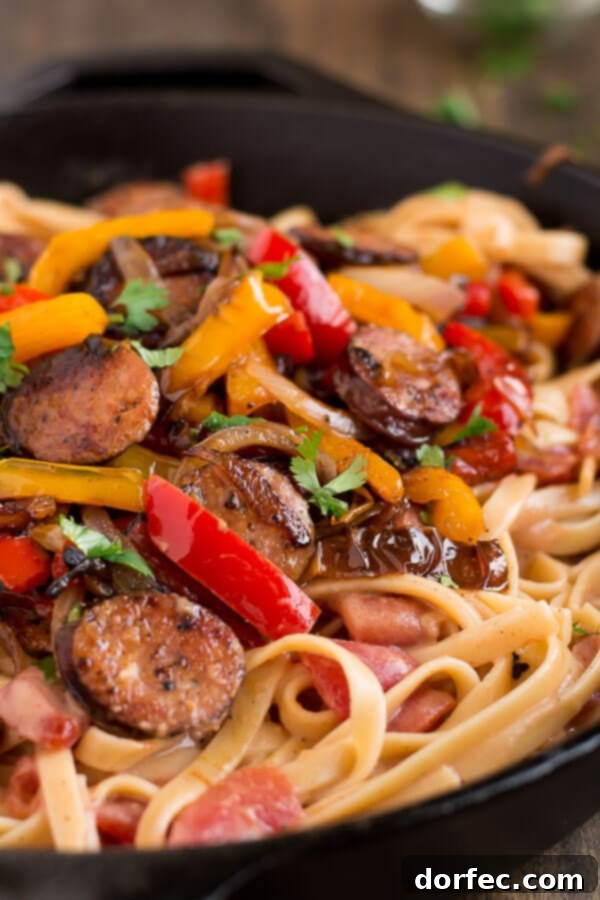 Creamy Cajun Pasta with Smoked Sausage, rich with bell peppers and a luscious sauce