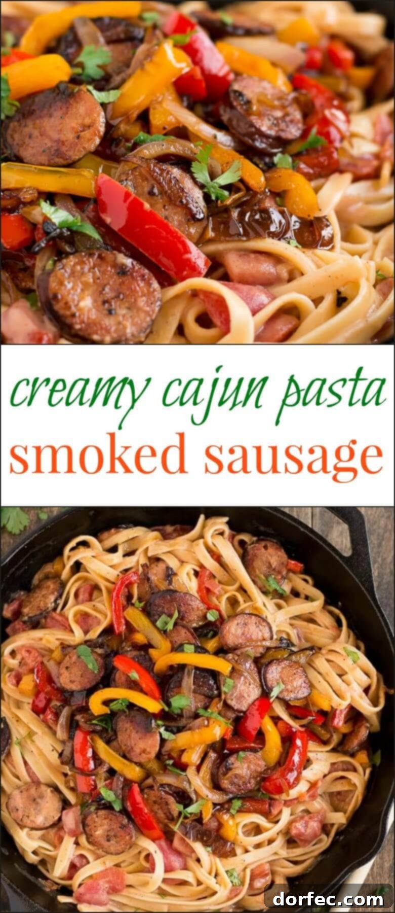 A large platter of Creamy Cajun Pasta with Smoked Sausage, garnished with fresh herbs, ready for a family meal
