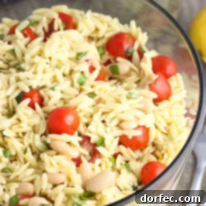 Lemon Orzo Pasta Salad - an easy pasta salad with fresh basil, tomatoes, cannellini beans, and almonds.