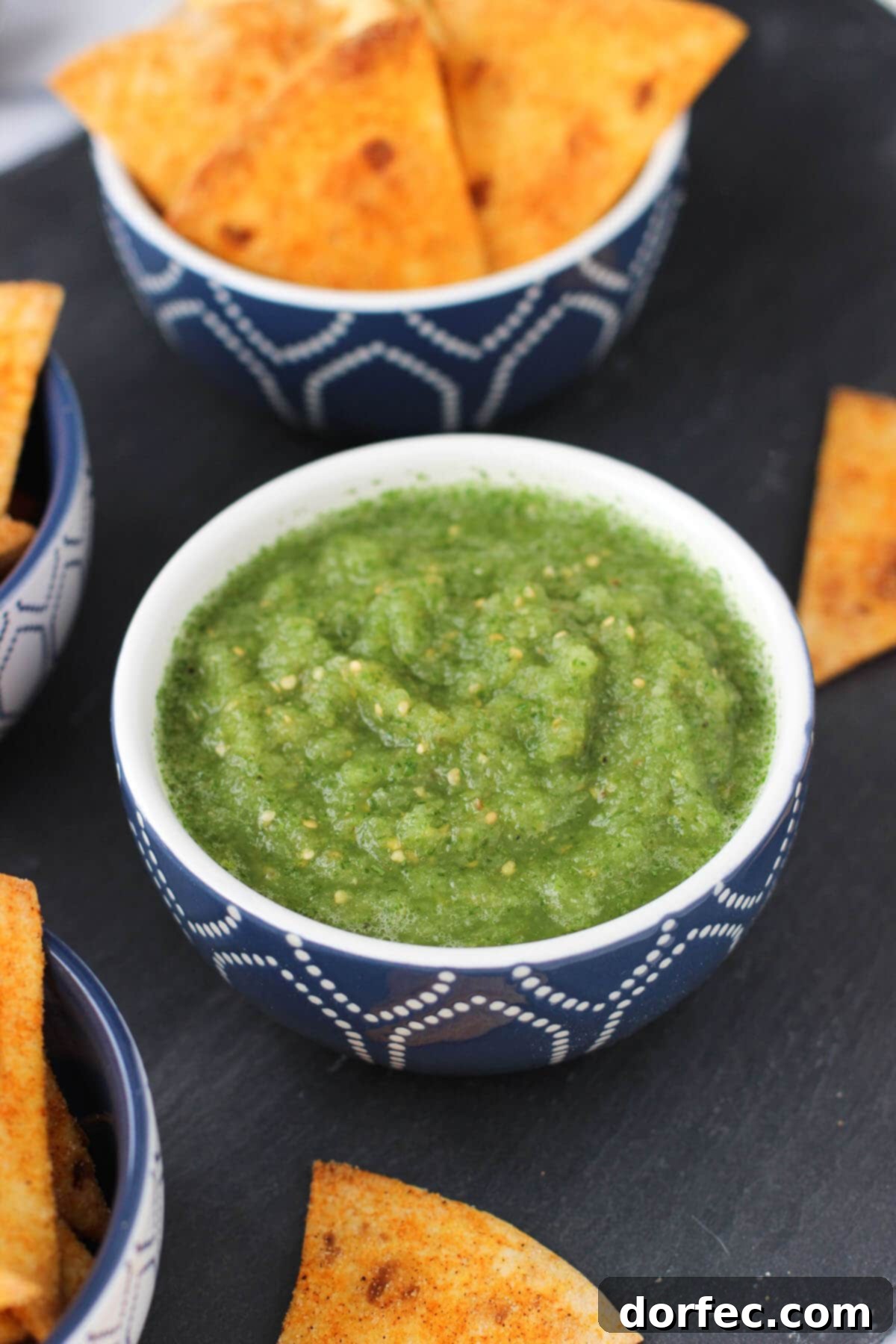 Easy Salsa Verde recipe with Seasoned Tortilla Chips 
