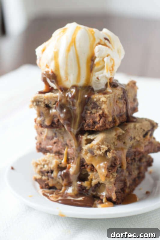 Heavenly Nutella Dulce De Leche Chocolate Chip Cookie Pie 5 Decadent Bomb Diggity Brownies with layers of brownie, caramel, and chocolate chip cookie dough.