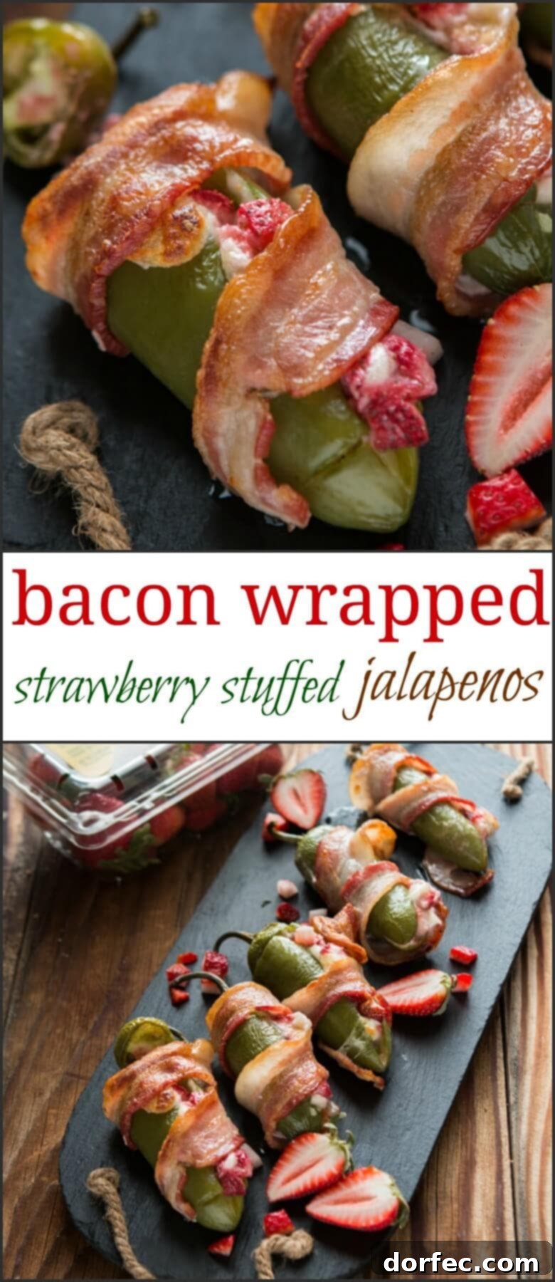 A large platter of bacon wrapped strawberry stuffed jalapenos, beautifully arranged for a party