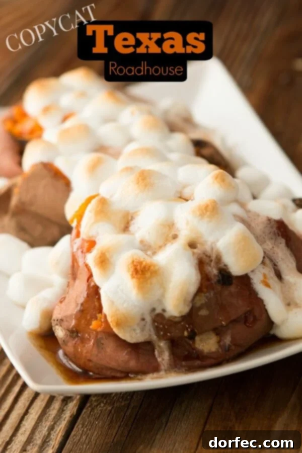 Every husband's dream, a perfect copycat of the Texas Roadhouse Loaded Sweet Potato, generously topped with marshmallows and brown sugar.