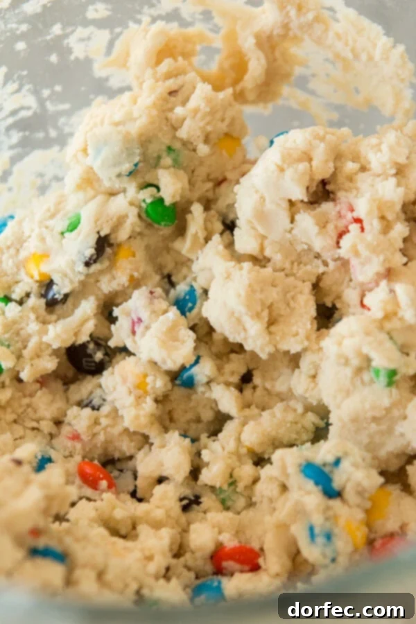 Tray of freshly baked Buttery Shortbread M&M Cookies