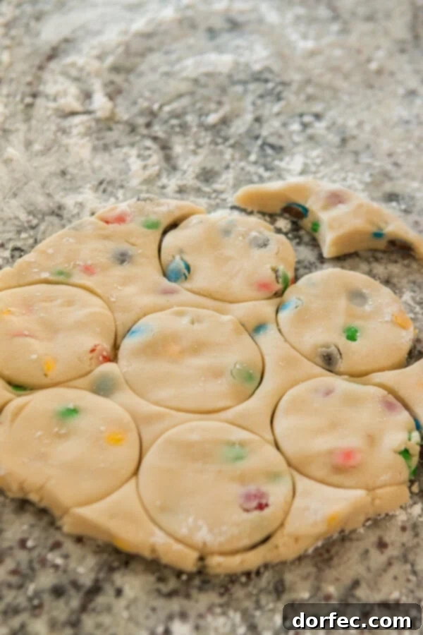 Delicious Shortbread M&M Cookies arranged on a baking sheet