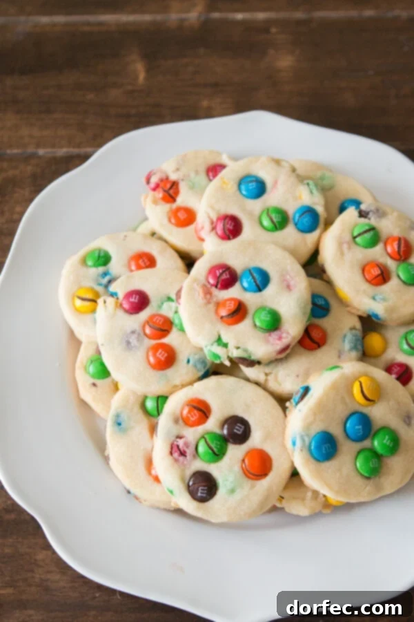 Colorful Shortbread M&M Cookies with a classic buttery texture