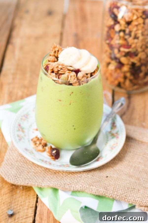 Protein Green Smoothie Granola Parfait - A healthy and delicious breakfast or snack idea from ohsweetbasil.com