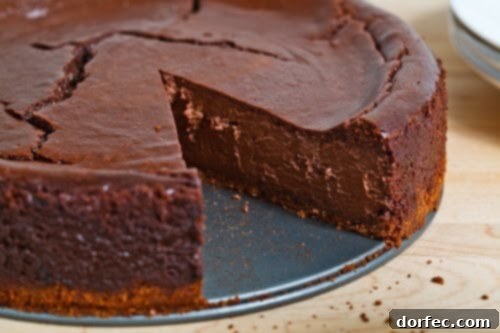 A decadent slice of chocolate cheesecake, subtly flavored with Guinness, perfect for a rich dessert.
