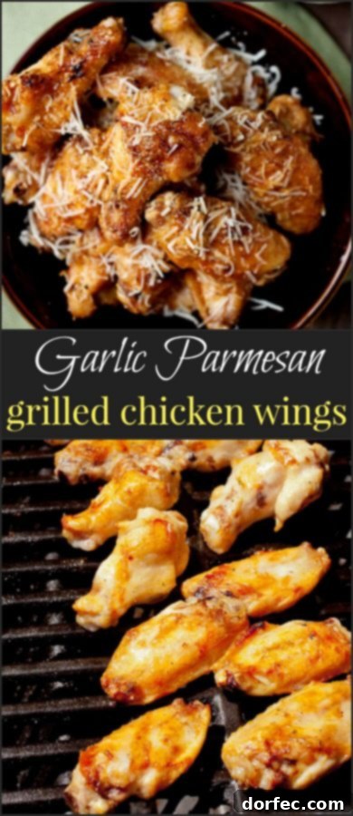 A stunning close-up of a generous serving of garlic parmesan grilled chicken wings, perfectly sauced and garnished, ready for a delicious meal.