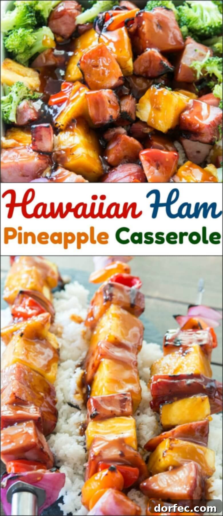 Tropical Ham Pineapple Bake 3 Summer comes and goes faster than any other season and suddenly you're back to school shopping. Not this year with Hawaiian Ham and Pineapple Casserole.