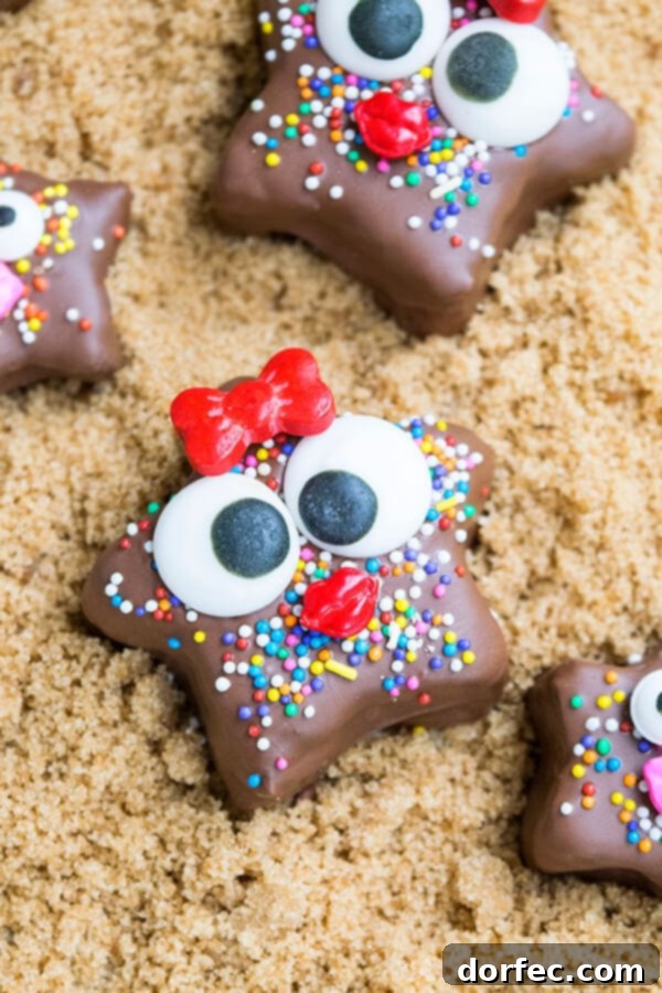 Easy No-Bake Chocolate Starfish Snacks for Kids Delicious no-bake chocolate starfish snacks arranged on a plate, perfect for kids.